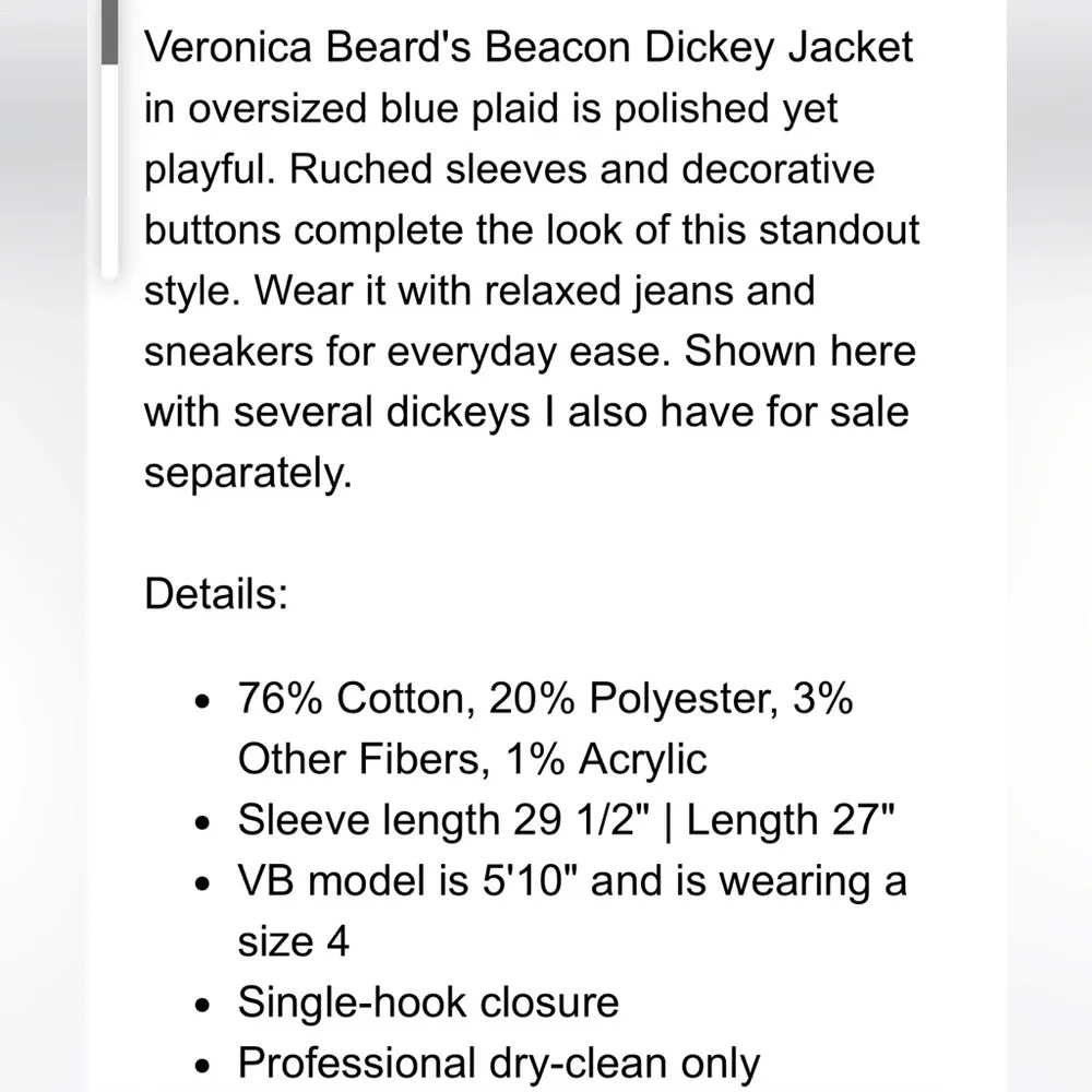 Worn once  Veronica Beard plaid Dickey - Picture 5 of 6